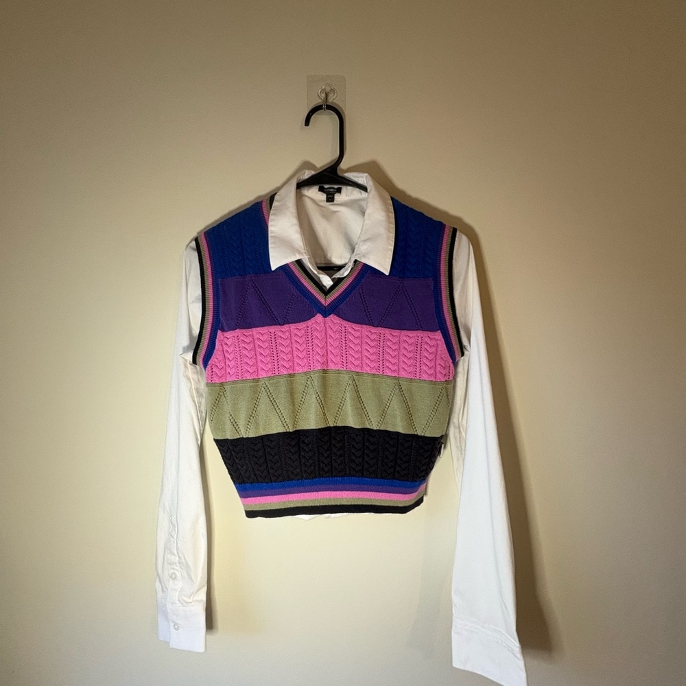 White Slim Portofino button shirt from Express & Wrangler Colorful Knit Vest